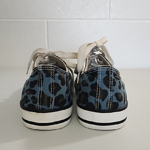 Blue Black Leopard Print Sneakers Converse Style Tennis Shoes - Picture 4 of 14